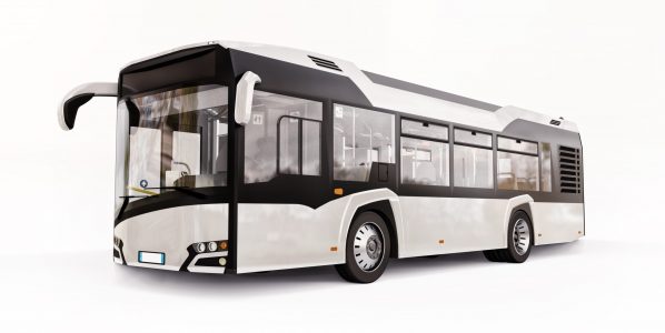Mediun urban white bus on a white isolated background. 3d rendering